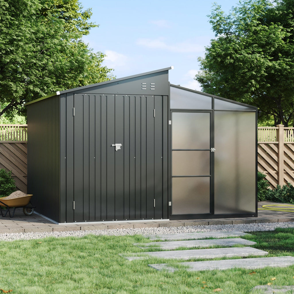 Garden Storage Shed with Integrated Lean-to Greenhouse & Double Doors