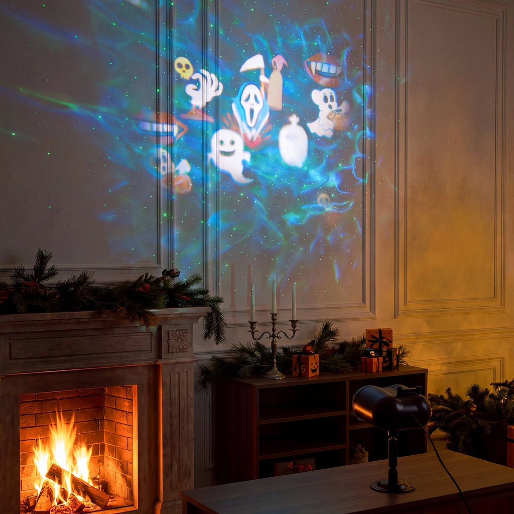 16W 10-LED Projector Light with Laser Star Effect & 10 Interchangeable Festive Slides