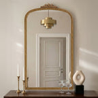 Gold Arched Decorative Vanity Mirror with Carved Frame