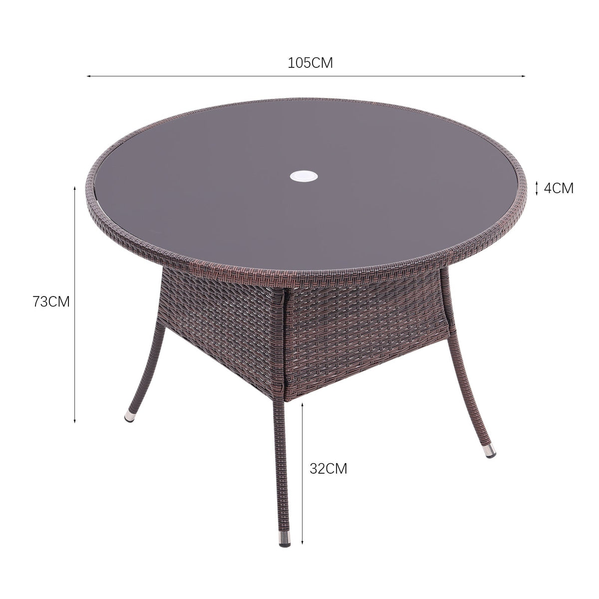 105cm Round/ Square Coffee Table Bistro Outdoor Garden Patio Tables & Parasol Hole Garden Dining Table   