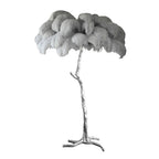 Luxury DEMOLIGHTS Ostrich Feather Brass Floor Lamp with elegant feather shade and polished brass base for stylish home lighting.