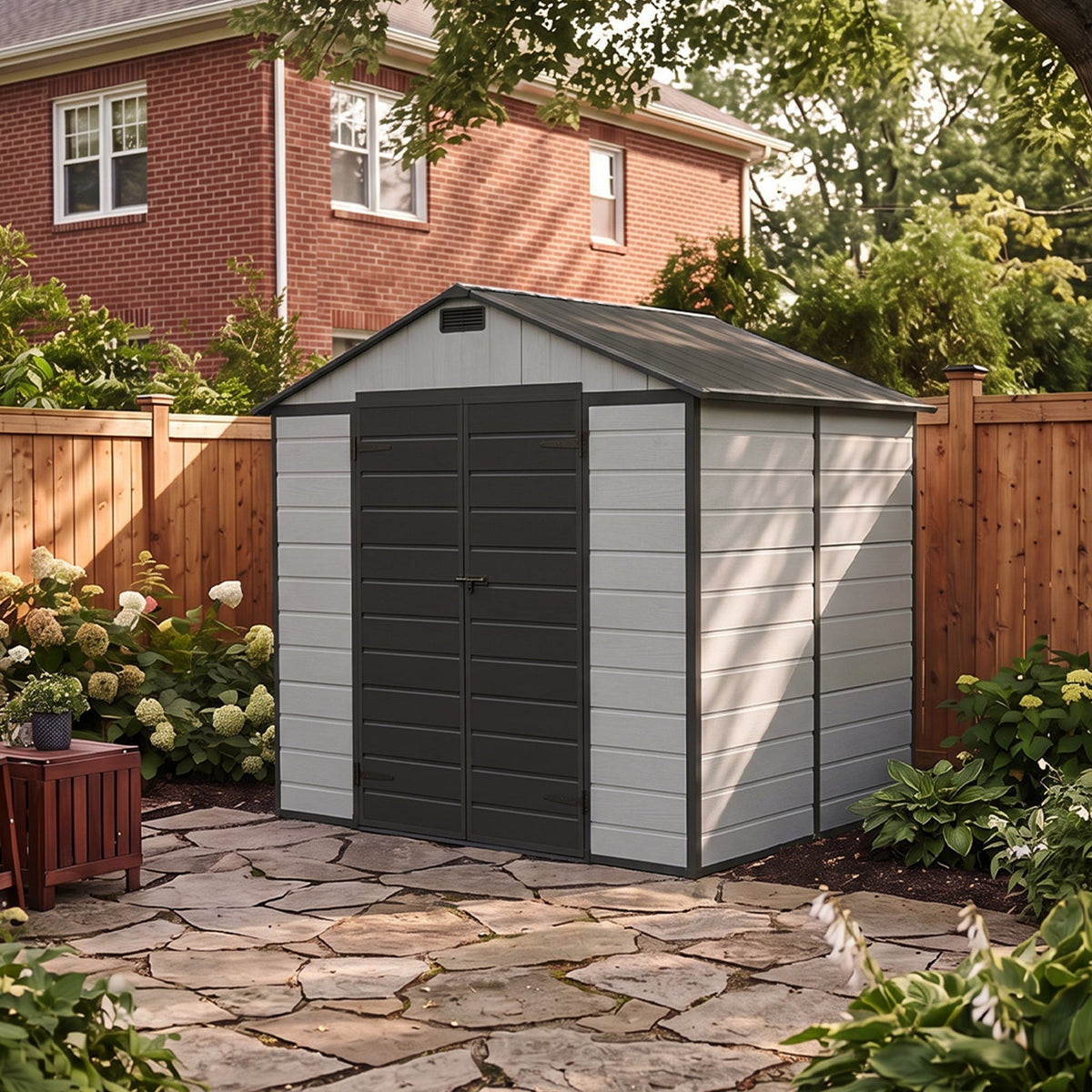 8 x 6 ft Plastic Garden Storage Shed with Apex Roof & Double Doors