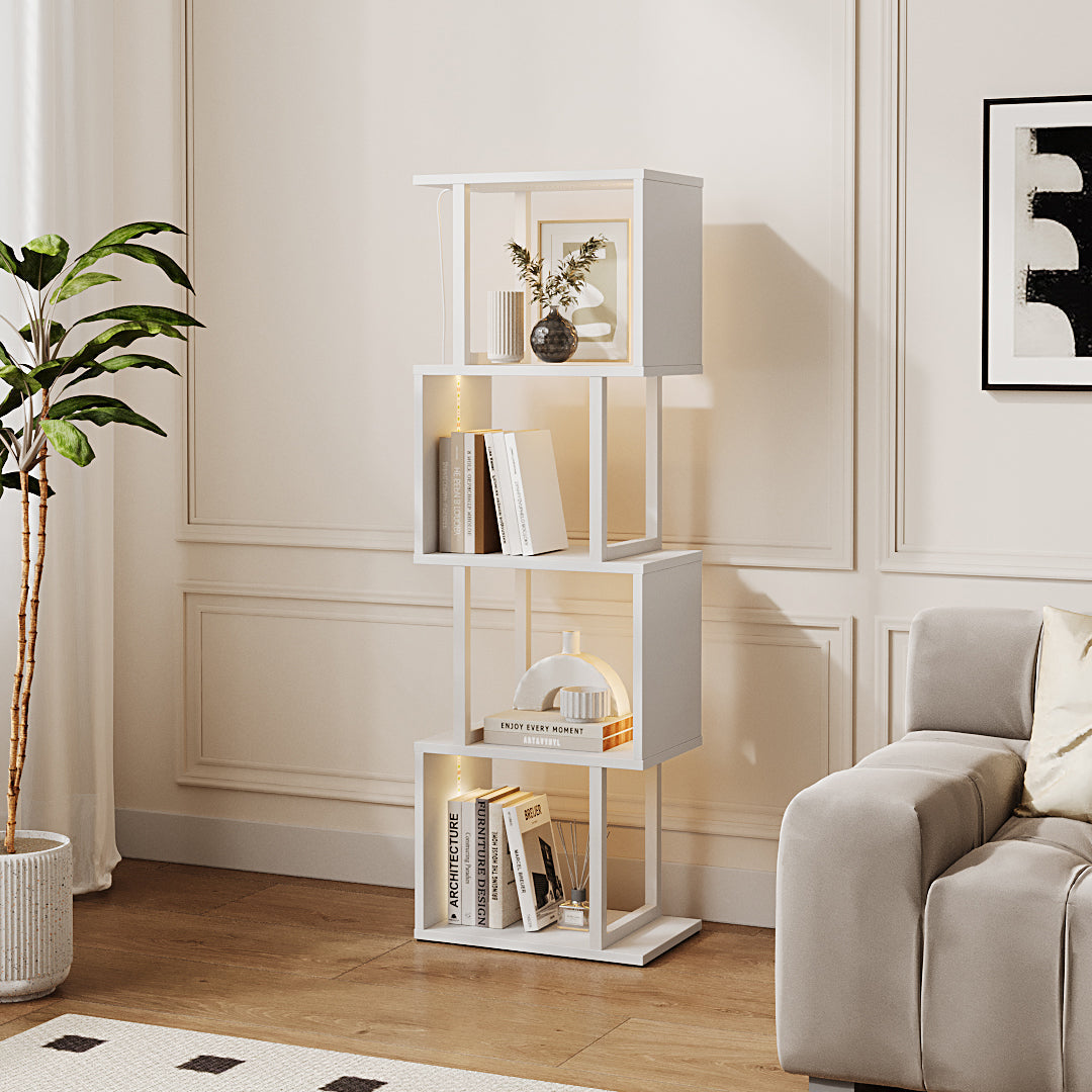S-shaped Geometric Storage Rack with LED Lights