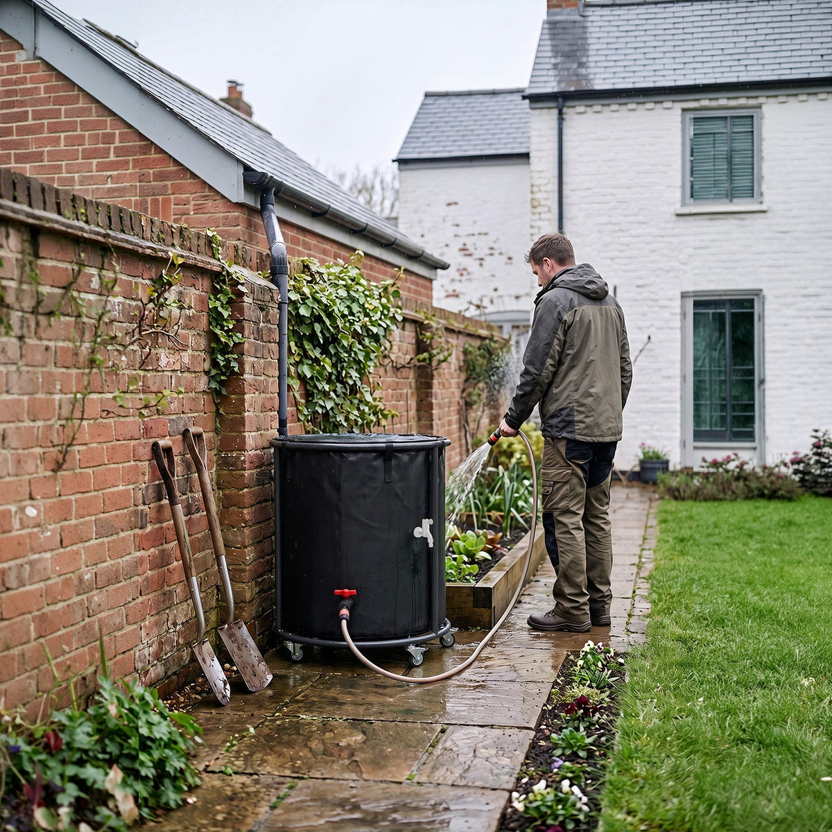 Portable Rain Barrel with Castors