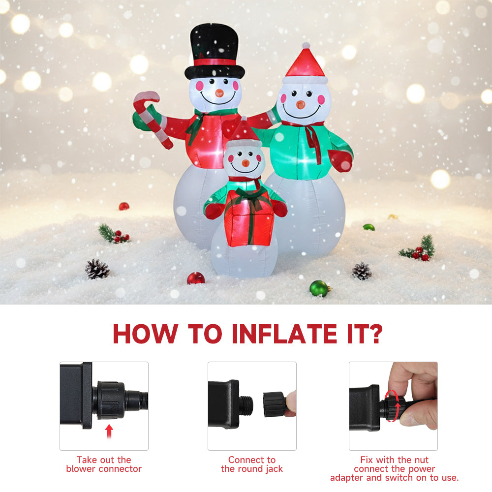 Garden Sanctuary 6ft Christmas inflatable snowman family with LED lights, outdoor holiday decoration with cheerful winter figures
