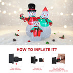 Garden Sanctuary 6ft Christmas inflatable snowman family with LED lights, outdoor holiday decoration with cheerful winter figures