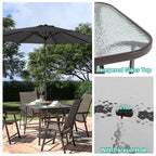 105CM Wide Square Glass-Top Outdoor Dining Table with Parasol Hole