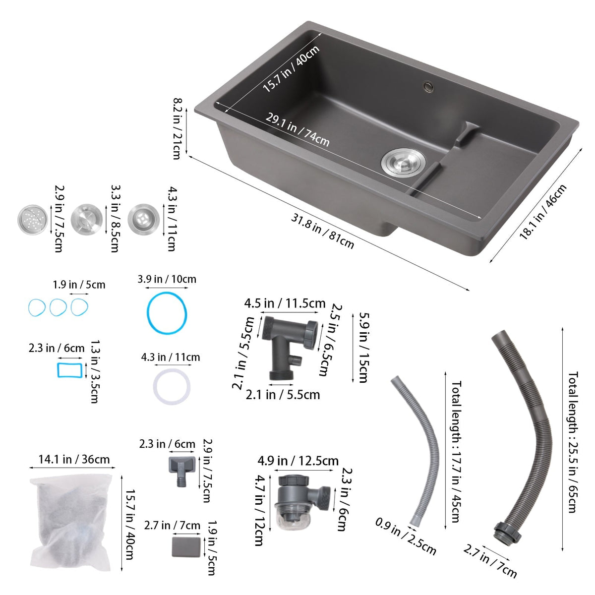 Modern Quartz Resin Composite Kitchen Sink with Waste Kit