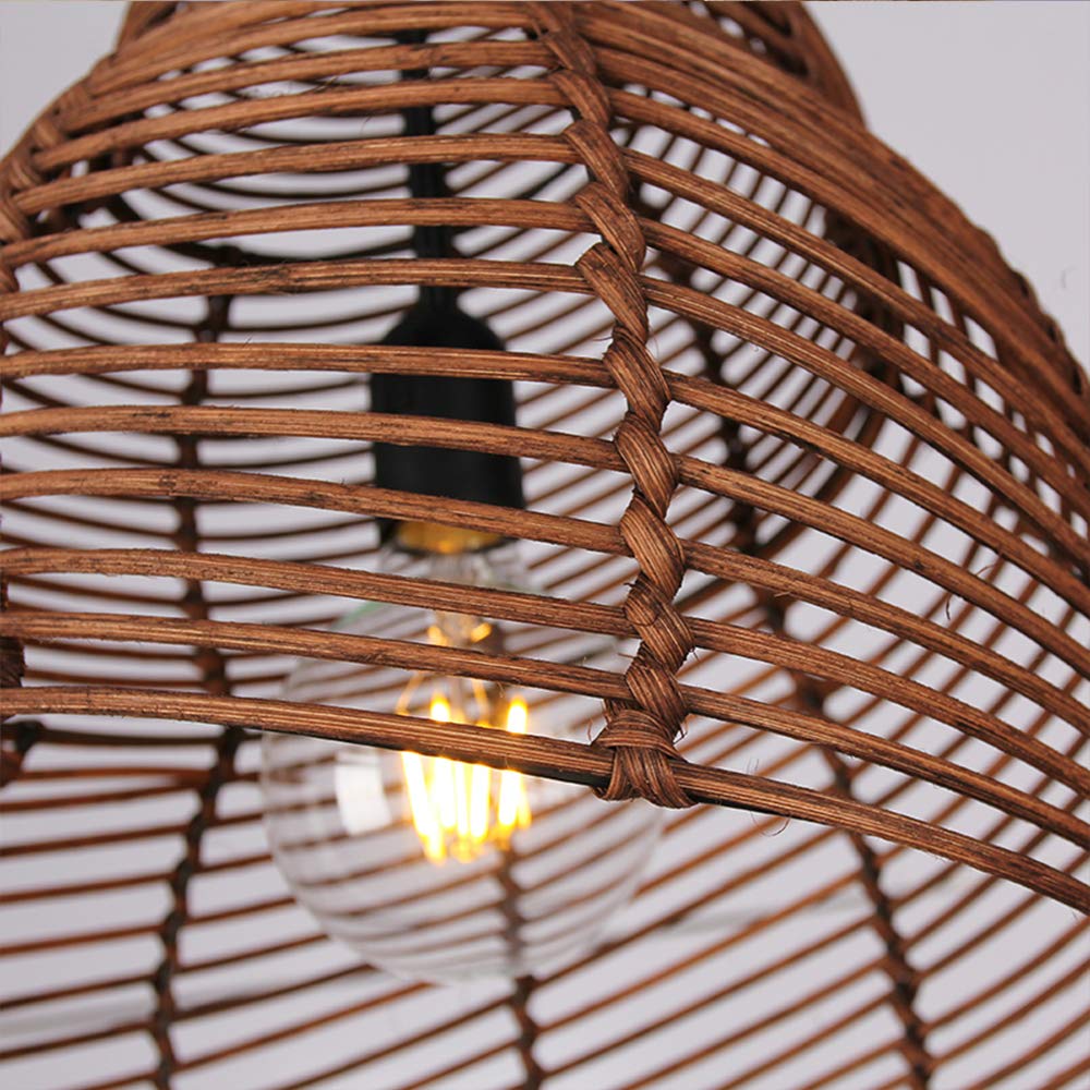 Handmade conch wicker pendant light with rattan and bamboo lampshade by DEMOLIGHTS, showcasing a natural, woven design.