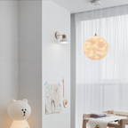 DEMOLIGHTS 3D printed moon pendant light for bedroom, eco-friendly lunar globe chandelier with realistic moon surface design.