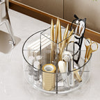 Circular Chic Transparent Makeup Storage Carousel with Brush Holder for Desktop