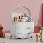 White/Green Elegant Makeup Storage Organizer Box with Drawers and Handle