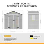 8 x 4 ft Plastic Garden Storage Shed with Apex Roof & Lockable Double Doors