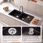 Double Bowl Quartz Resin Composite Kitchen Sink with Waste Kit
