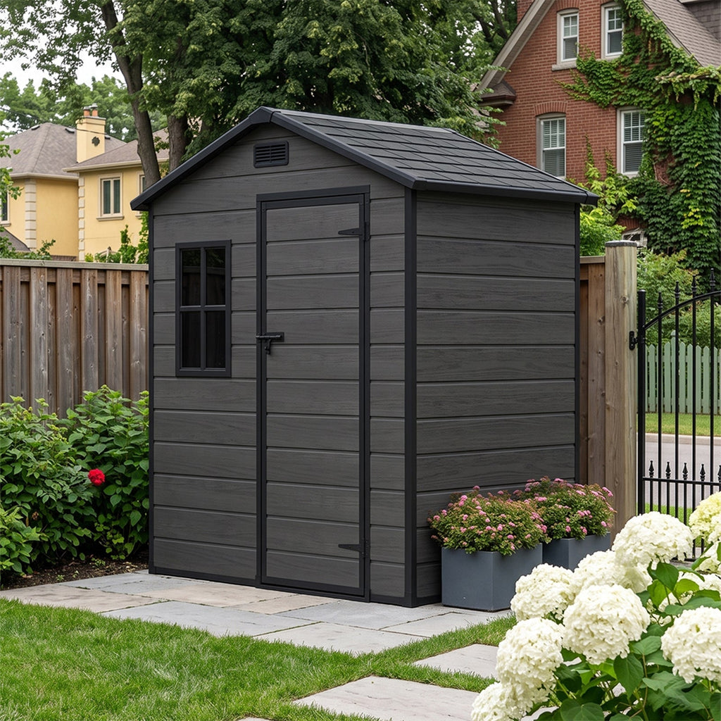 6 x 4 ft Plastic Garden Storage Shed with Apex Roof & Lockable Door