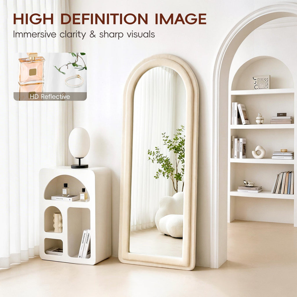 Double Arched Full-Length Mirror with Safety Film & Velvet-Wrapped MDF Frame