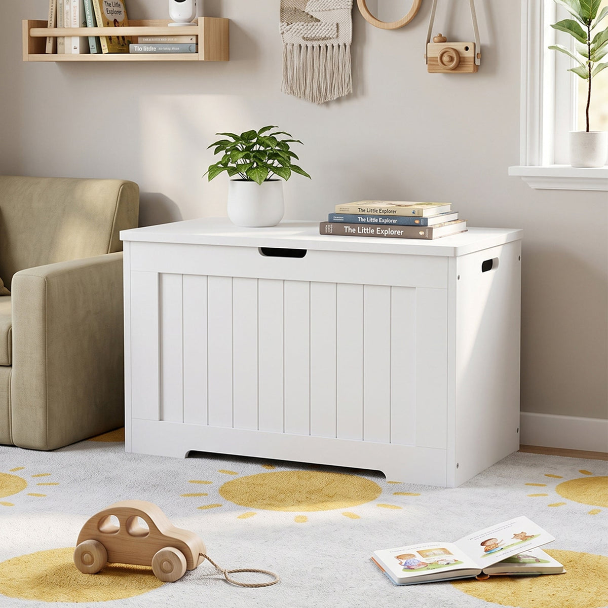 White Wooden Storage Chest Organiser Box