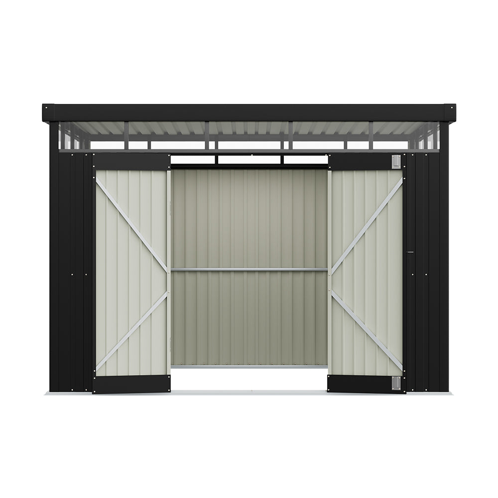 10 x 8 ft Metal Garden Storage Shed with Flat Roof & Double Doors