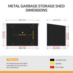 200CM Wide Outdoor Metal Garbage Storage Shed with Hinged Lid