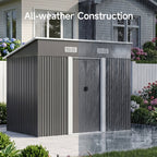 Metal Garden Storage Shed with Pent Roof & Base Frame