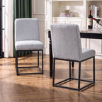 Set of 2 chenille upholstered dining chairs with black metal legs from Garden Sanctuary, showing plush fabric and sleek metal frames.