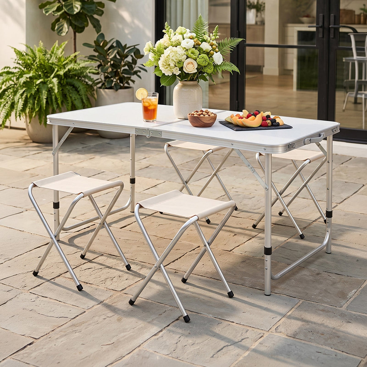 Folding Picnic Table with 4 Stools Portable Lightweight Aluminum Table Stools Set