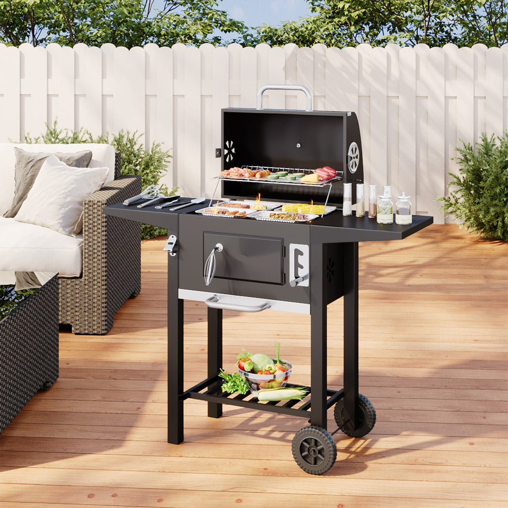 Outdoor Charcoal Grill with Side Tables