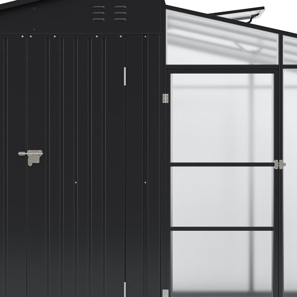 Garden Storage Shed with Integrated Lean-to Greenhouse & Double Doors