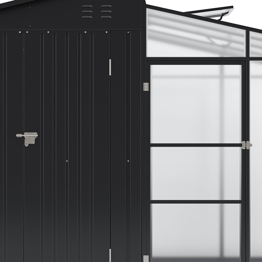 Garden Storage Shed with Integrated Lean-to Greenhouse & Double Doors