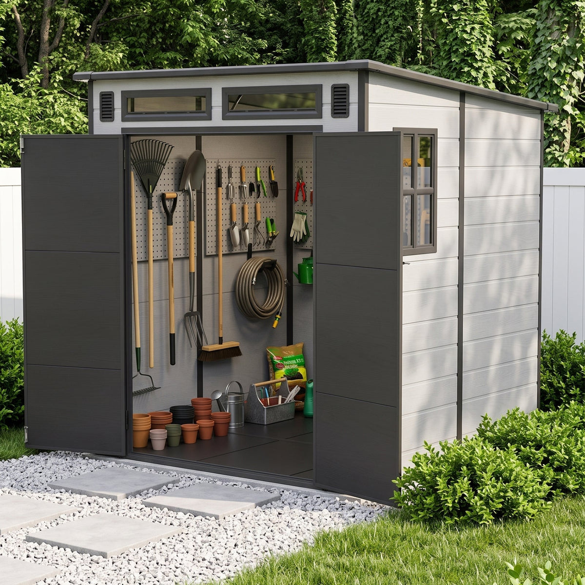 6 x 6 ft Plastic Garden Storage Shed with Pent Roof & Padlockable Doors