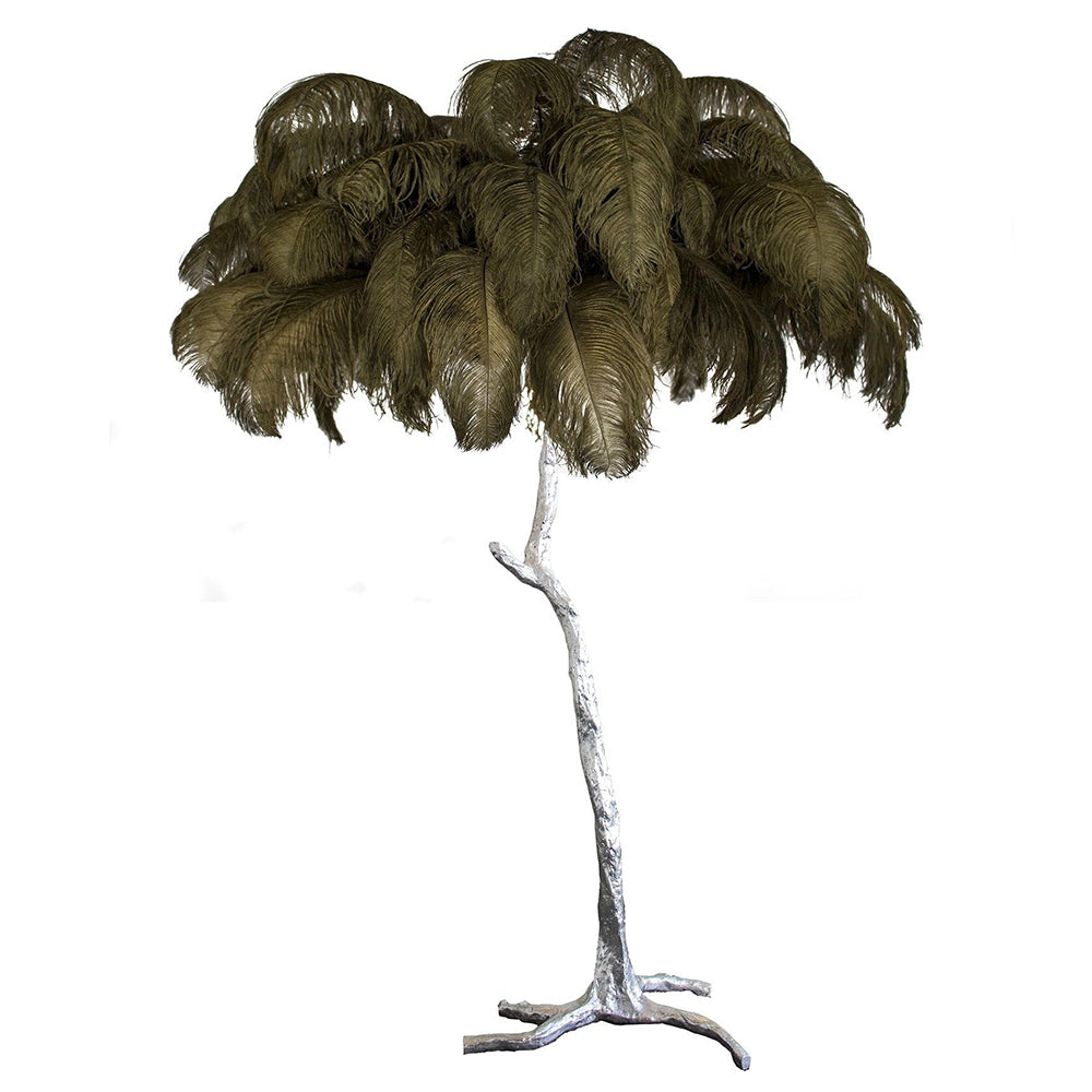 Luxury DEMOLIGHTS ostrich feather brass floor lamp with a tall, elegant design and intricate feather details for stylish lighting.