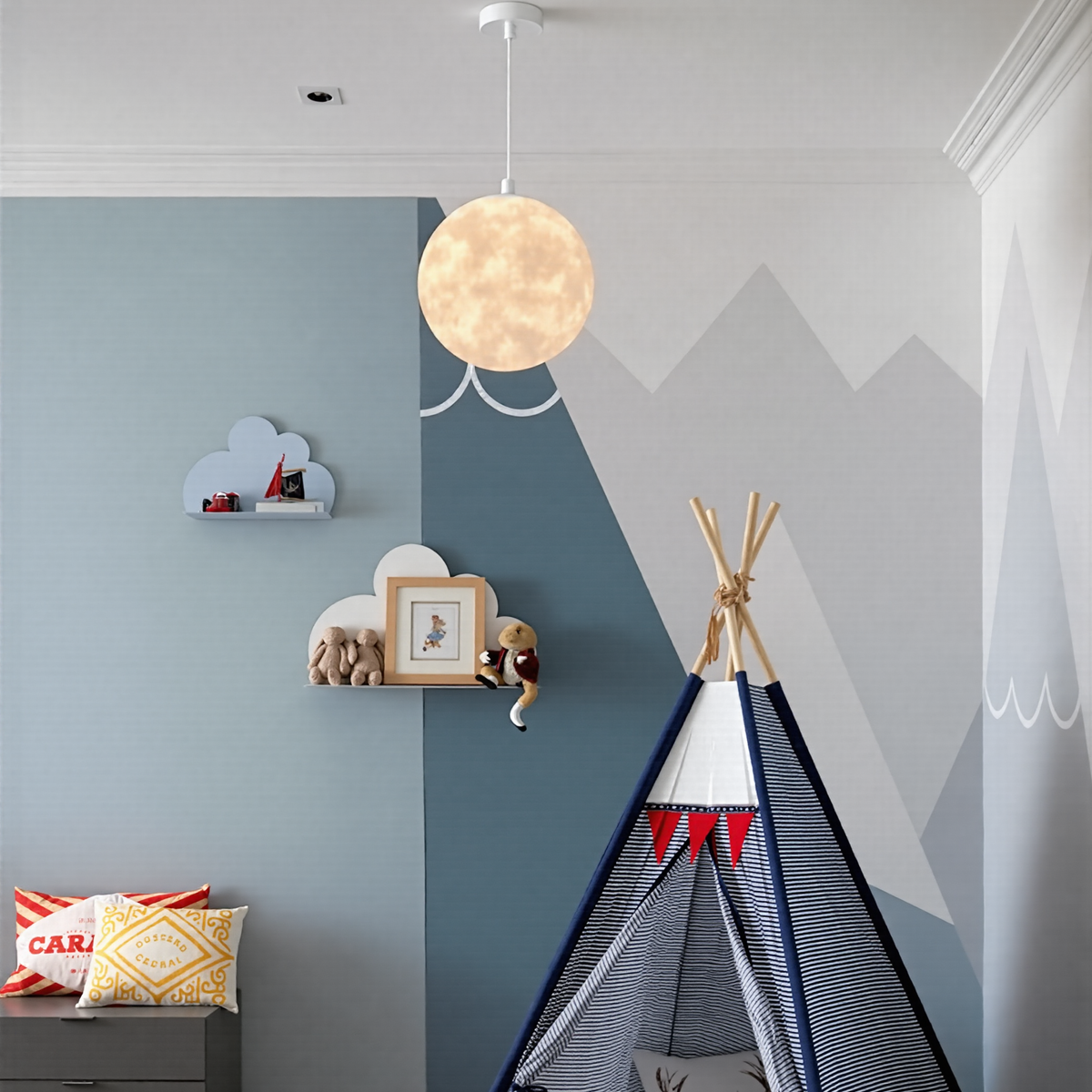 DEMOLIGHTS 3D printed moon pendant light hanging from ceiling, eco-friendly lunar globe chandelier for bedroom decor