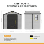 8 x 6 ft Plastic Garden Storage Shed with Apex Roof & Double Doors