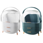 White/Green Elegant Makeup Storage Organizer Box with Drawers and Handle