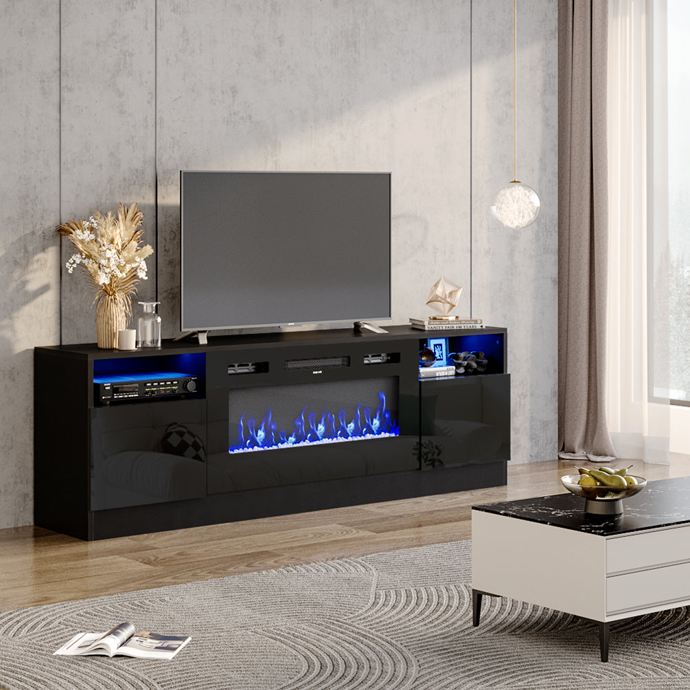 Recessed Electric Fireplace TV Stand with Closed Storage