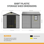 8 x 8 ft Plastic Garden Storage Shed with Apex Roof & Lockable Double Doors