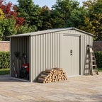 8 x 4 ft Metal Garden Storage Shed with Integrated Log Store & Apex Roof