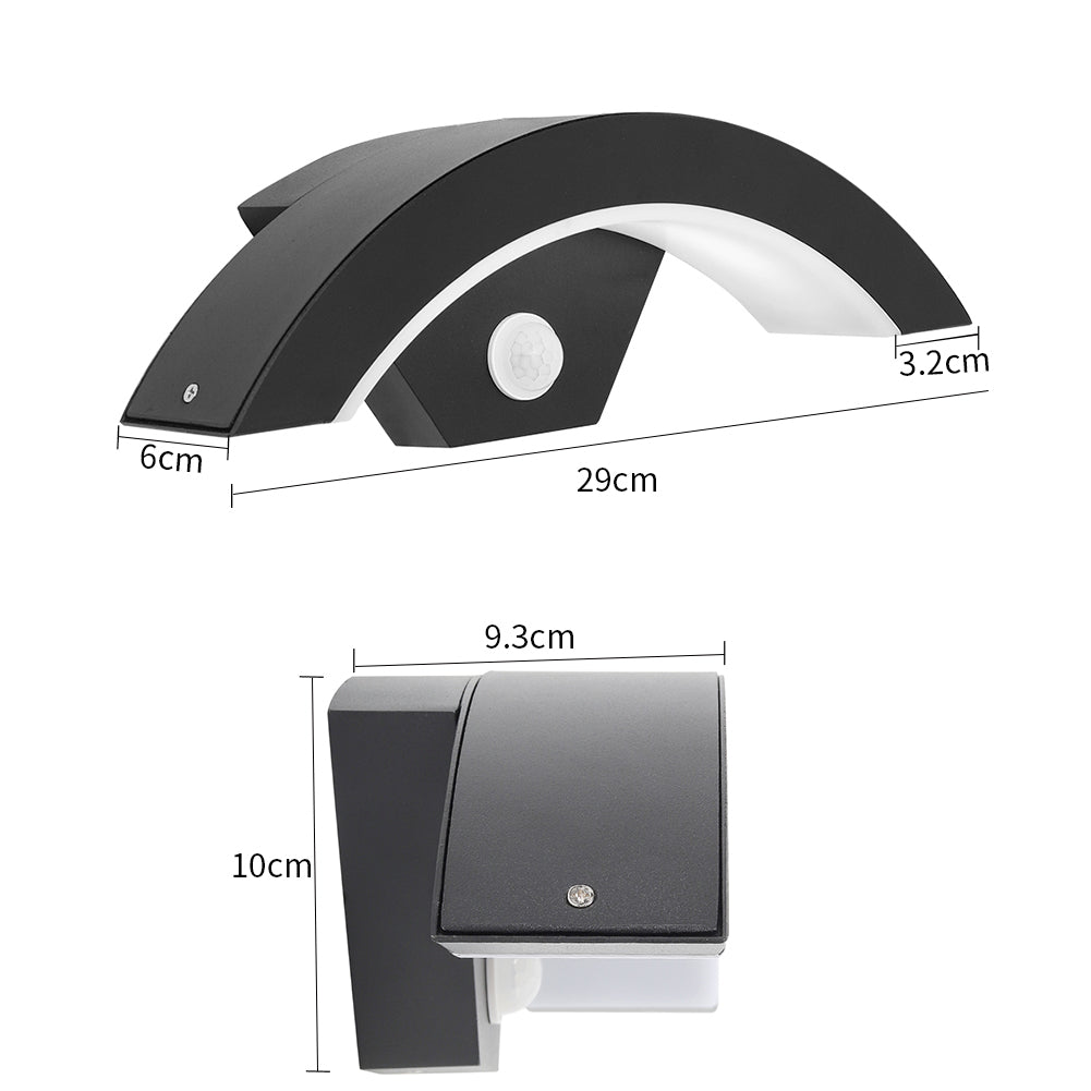 Modern Black LED Curved Induction Wall Light for Outdoor