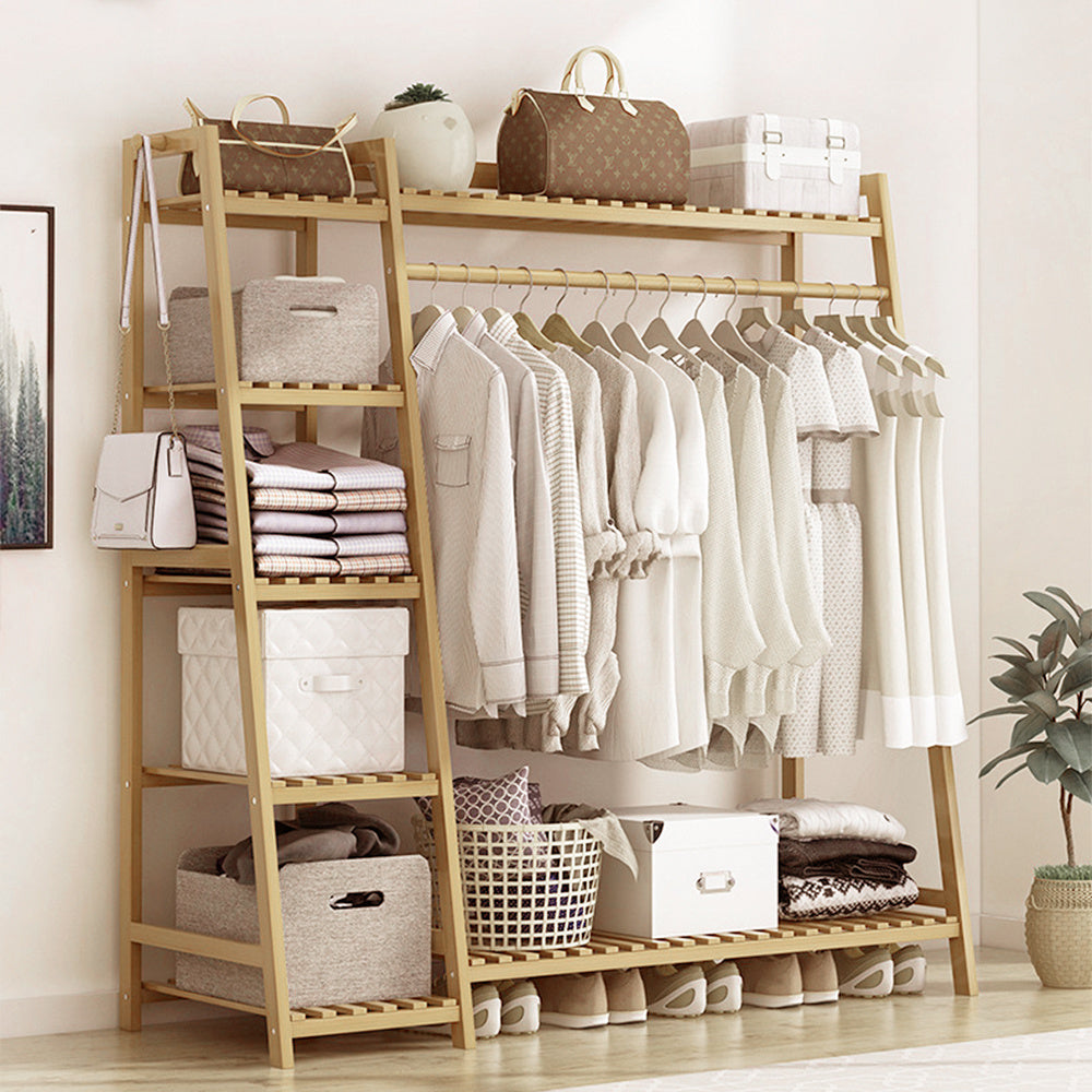 Bamboo Bedroom Garment Clothes Rack Natural