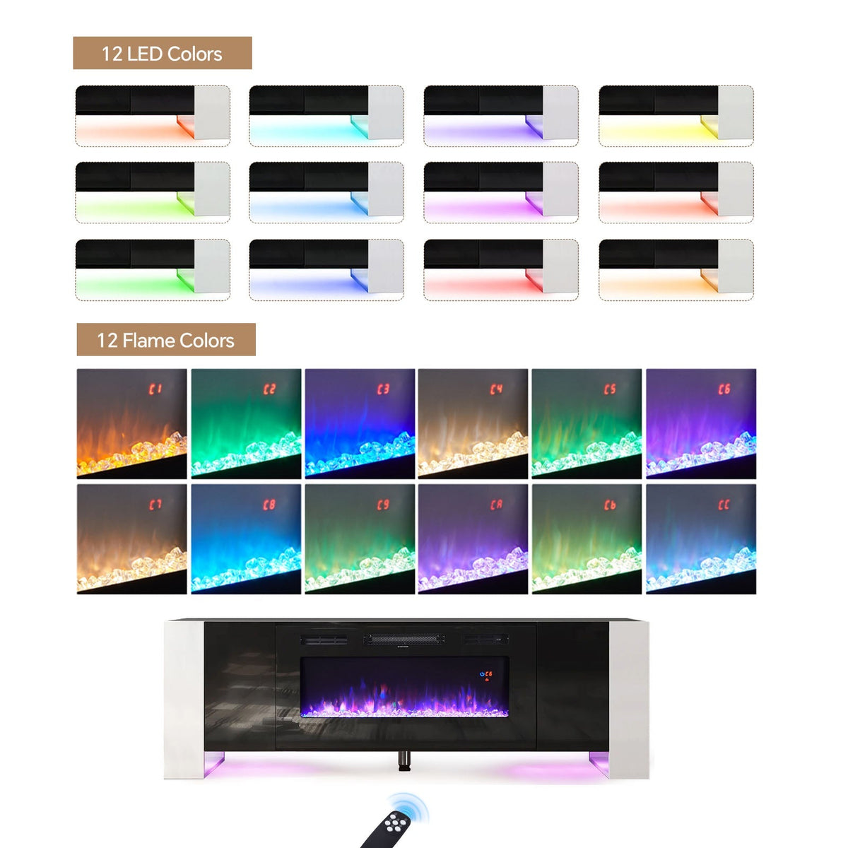 Recessed Electric Fireplace TV Stand with Remote Control