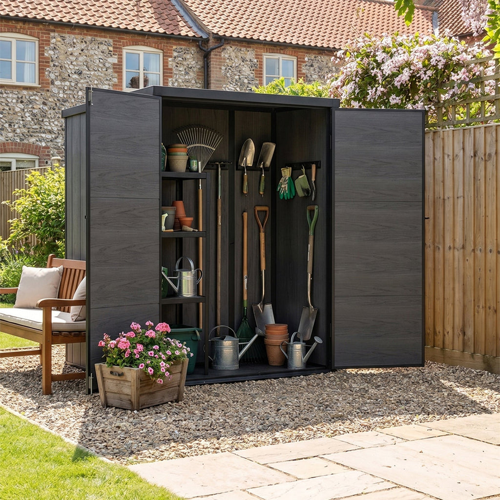 4 x 5 ft Plastic Garden Storage Shed with Pent Roof & Lockable Door