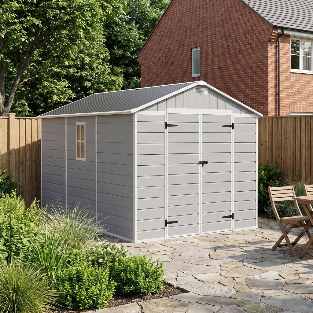 8 x 12 ft Aluminium-Framed Plastic Garden Storage Shed with Apex Roof