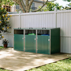 Green Metal Outdoor Garbage Bin Shed For 3 Trash Bin