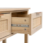 Rustic Wood Console Table with 3 Rattan Drawer