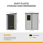 4 x 5 ft Plastic Garden Storage Shed with Pent Roof & Lockable Door