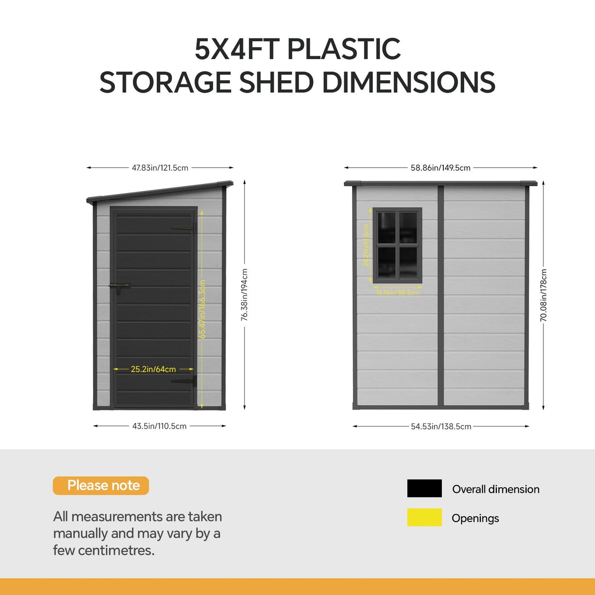 4 x 5 ft Plastic Garden Storage Shed with Pent Roof & Lockable Door