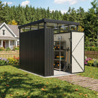 162cm Wide Metal Garden Storage Shed with Flat Roof & Lockable Door