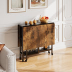 Folding Dining Table with Wheels and Storage Shelves