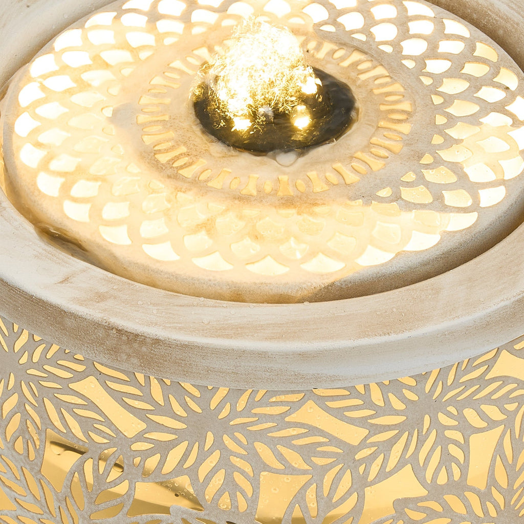 Creative Metal Tabletop Fountain with Warm Light & Leaf Design