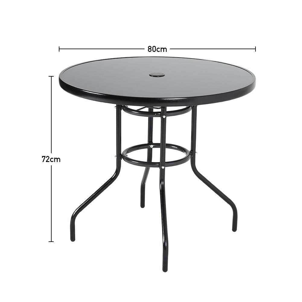 Black Metal Round Outdoor Dining Table with Parasol Hole